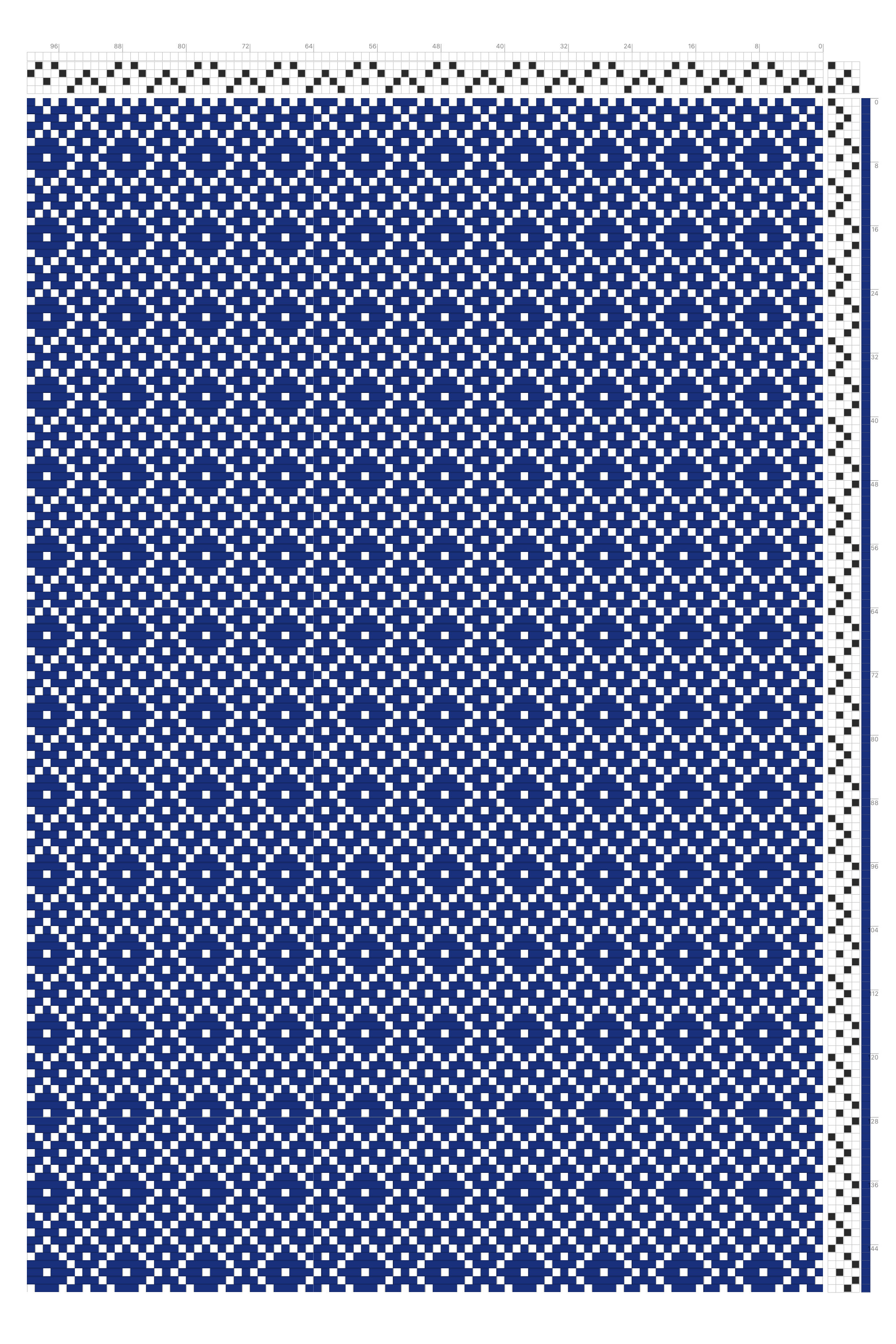 Weft-Dominant Diamonds in Diamonds Grid Weaving Draft in Cobalt & White | 4-Shaft 4-Treadle Pattern