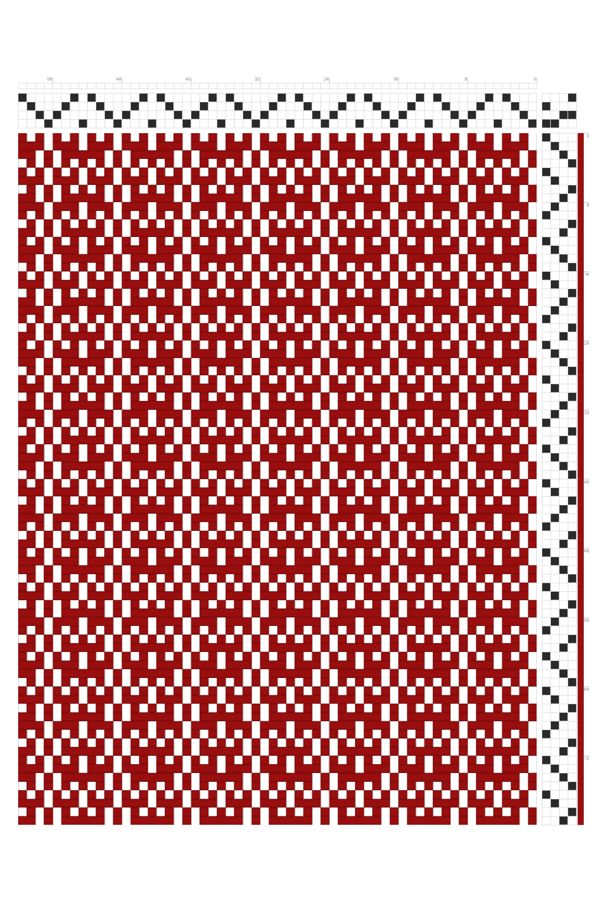 Curved Arc Weaving Draft in Crimson & White | 4-Shaft 4-Treadle Loom Pattern
