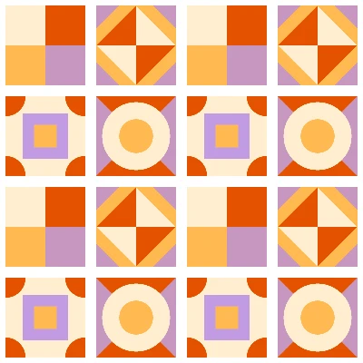 Modern Geometric Patchwork Diamonds Seamless Pattern in Tangerine & Lilac | Geometric Surface Design