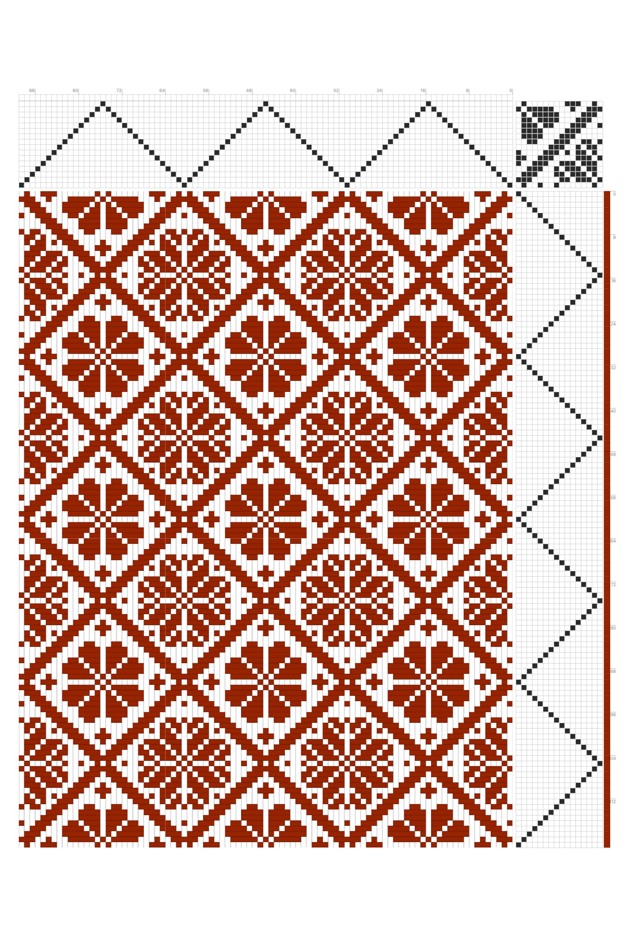 Eight-Fold Flower Diagonal Checker Weaving Draft in Rust & White | 16-Shaft 16-Treadle Loom Pattern