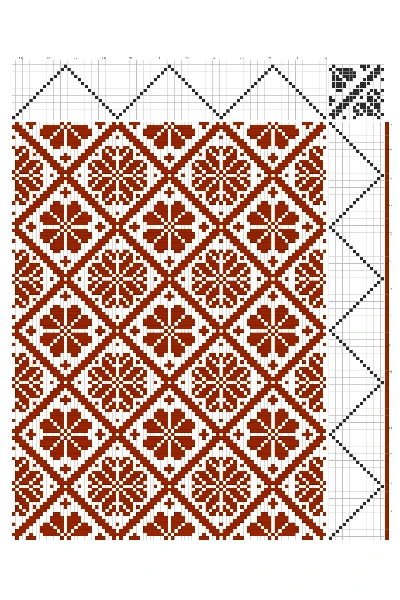 Eight-Fold Flower Diagonal Checker Weaving Draft in Rust & White | 16-Shaft 16-Treadle Loom Pattern