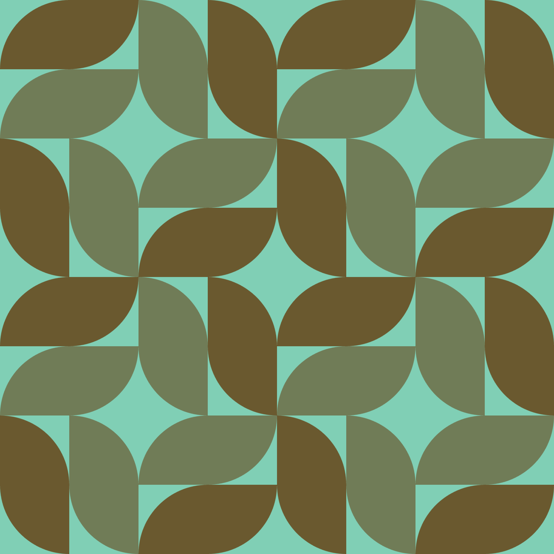 Retro Curved Petal Pinwheel Tile Pattern in Turquoise & Umber | Free Geometric Surface Design