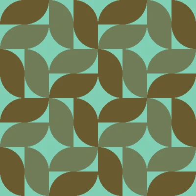 Retro Curved Petal Pinwheel Tile Pattern in Turquoise & Umber | Free Geometric Surface Design