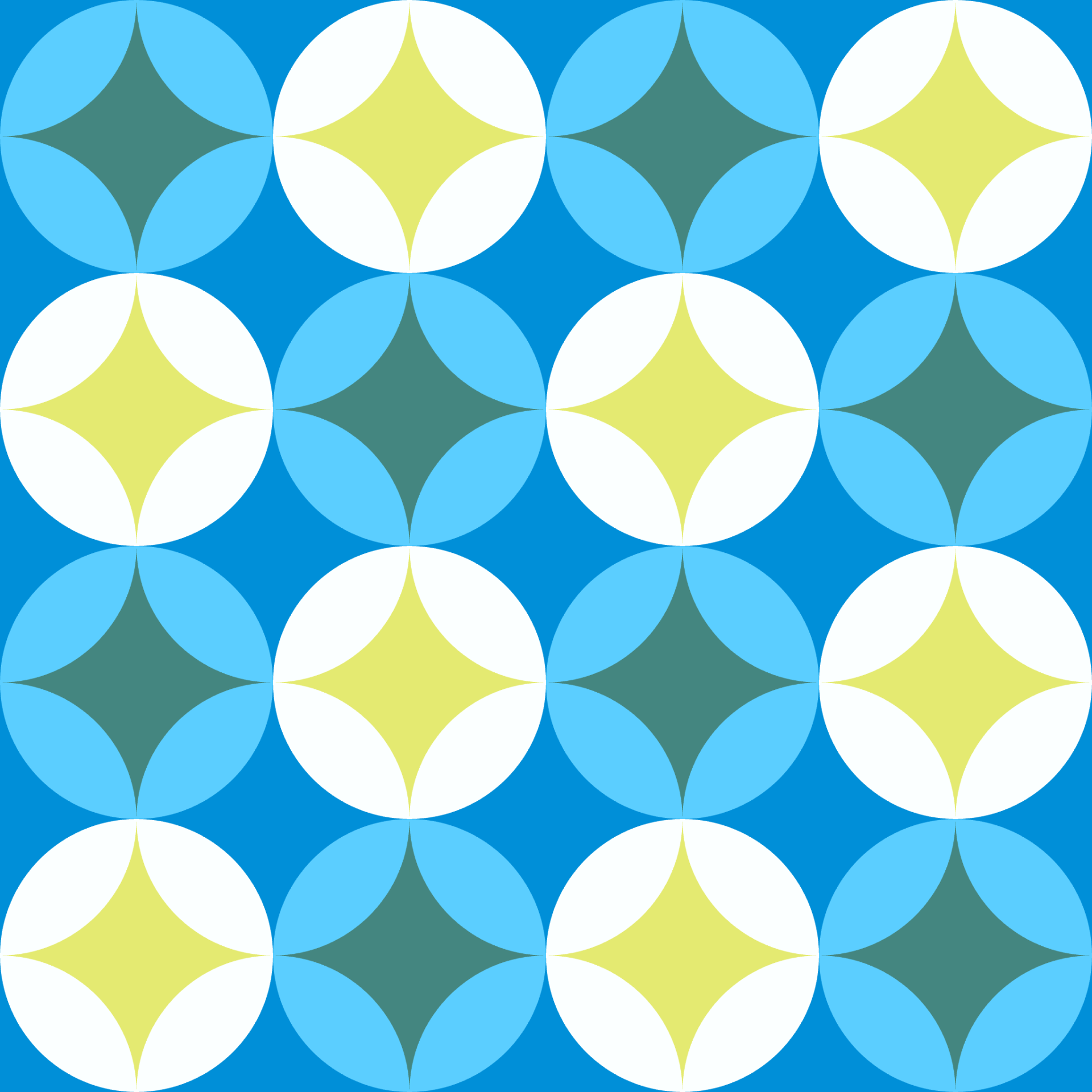 Retro Starburst Circle Tile Seamless Pattern in Ocean Blue & Lime