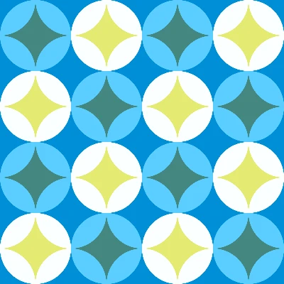 Retro Starburst Circle Tile Seamless Pattern in Ocean Blue & Lime