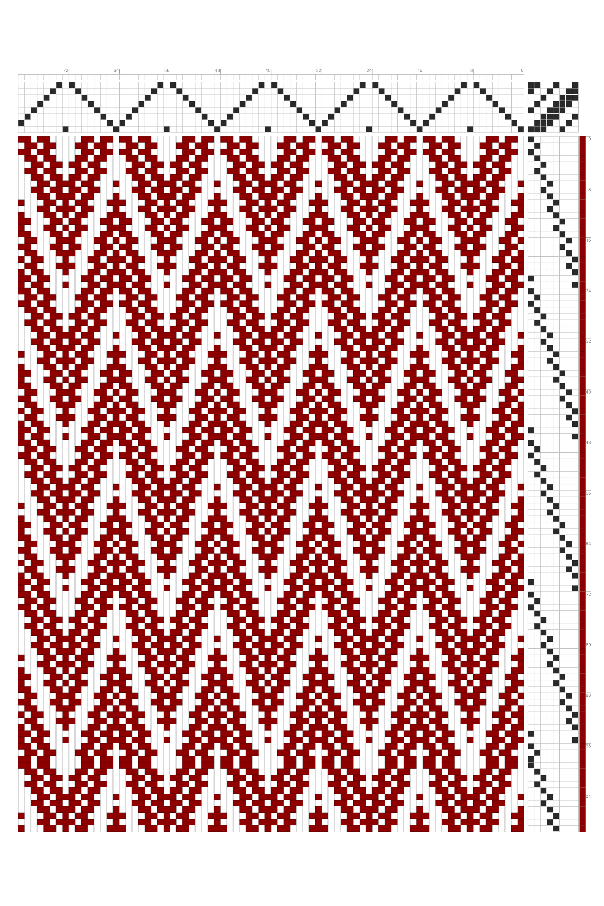 Fuzzy Chevron Rosepath Weaving Draft in Crimson & White | 8-Shaft 8-Treadle Loom Pattern
