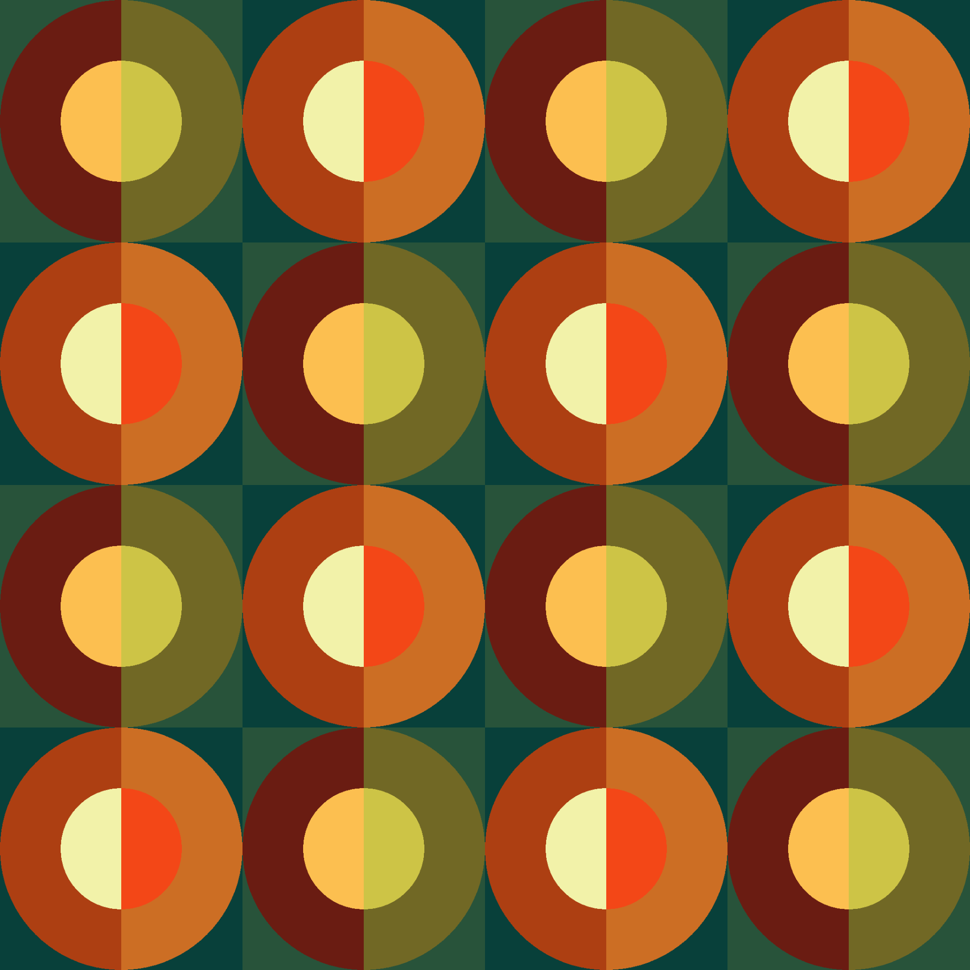 Retro Split Circle Checkered Seamless Pattern in Moss & Burnt Orange | Free Geometric Surface Design