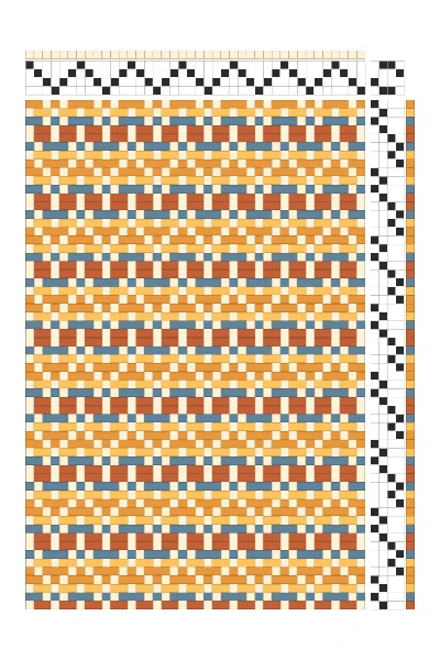 Retro Cat's Tracks Twill Weaving Draft in Sunset, Rust, & Slate Blue | 4-Shaft Dobby Pattern