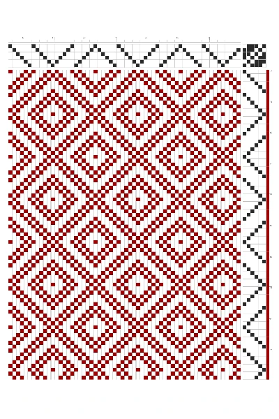Open Diamond Window Weaving Draft in Oxblood & White | 6-Shaft 6-Treadle Dobby Loom Pattern