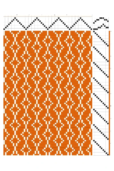 Strands of Stars Weaving Draft in Burnt Orange & Cream | 8-Shaft 10-Treadle Dobby Loom Pattern