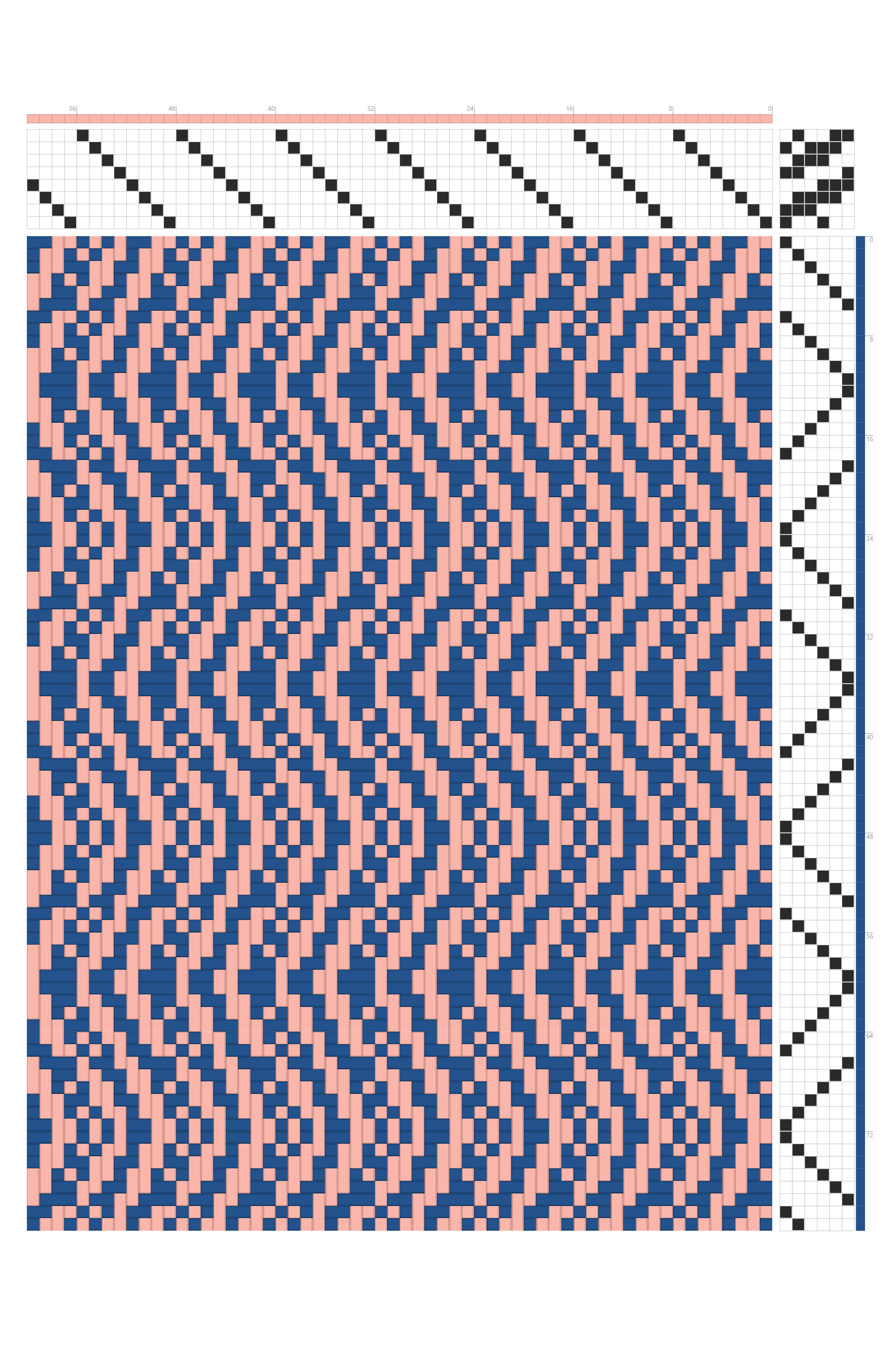Flourish Wave Weaving Draft in Navy & Peach | 8-Shaft 6-Treadle Dobby Loom Pattern