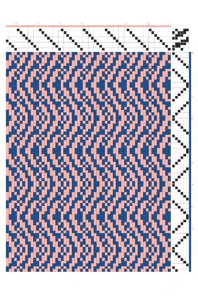 Flourish Wave Weaving Draft in Navy & Peach | 8-Shaft 6-Treadle Dobby Loom Pattern