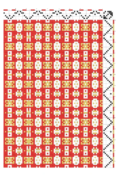Festive Buckle Grid Weaving Draft in Crimson & Golden Wheat | 6-Shaft 8-Treadle Loom Pattern