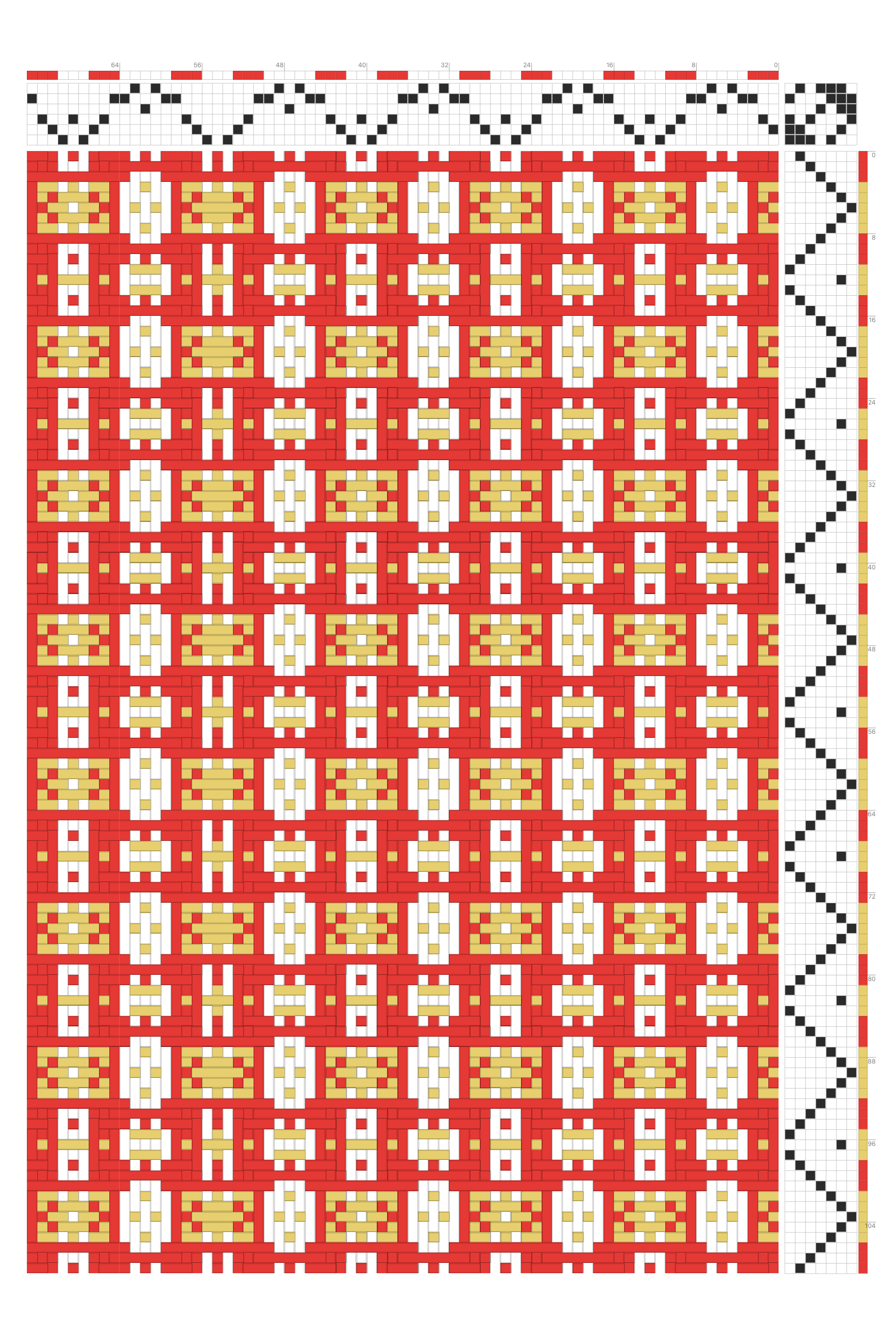 Festive Buckle Grid Weaving Draft in Crimson & Golden Wheat | 6-Shaft 8-Treadle Loom Pattern