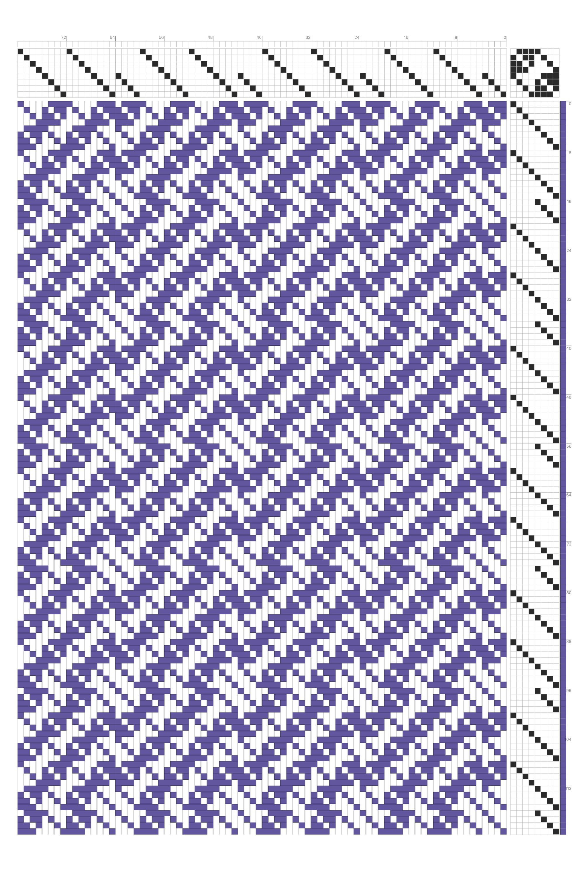Turned Twill Herringbone Weaving Draft in Violet & White | 8-Shaft 8-Treadle Dobby Loom Pattern