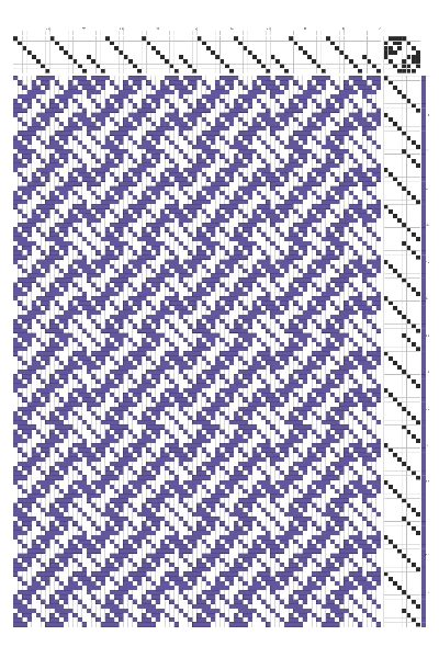 Turned Twill Herringbone Weaving Draft in Violet & White | 8-Shaft 8-Treadle Dobby Loom Pattern