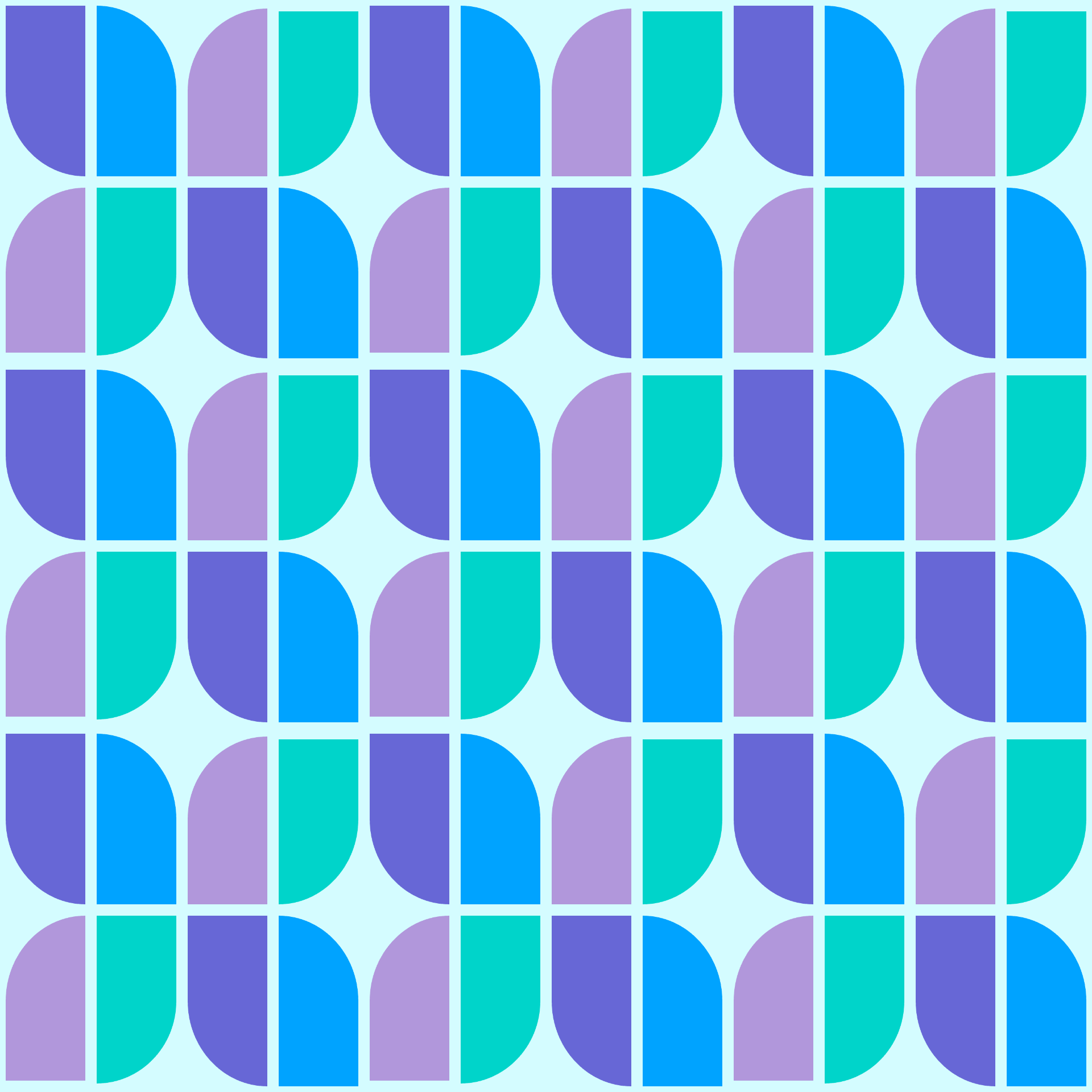 Retro Curved Pill Box Tile Seamless Pattern in Cool Aqua & Indigo