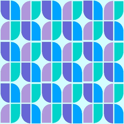 Retro Curved Pill Box Tile Seamless Pattern in Cool Aqua & Indigo