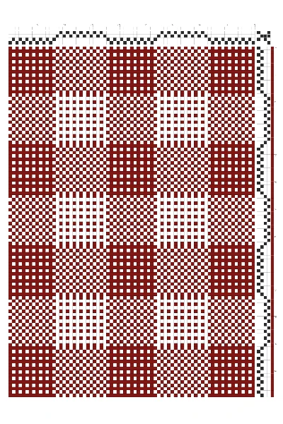 Checkered Double Weave Pocket Draft in Crimson & White | 4-Shaft 4-Treadle Loom Pattern