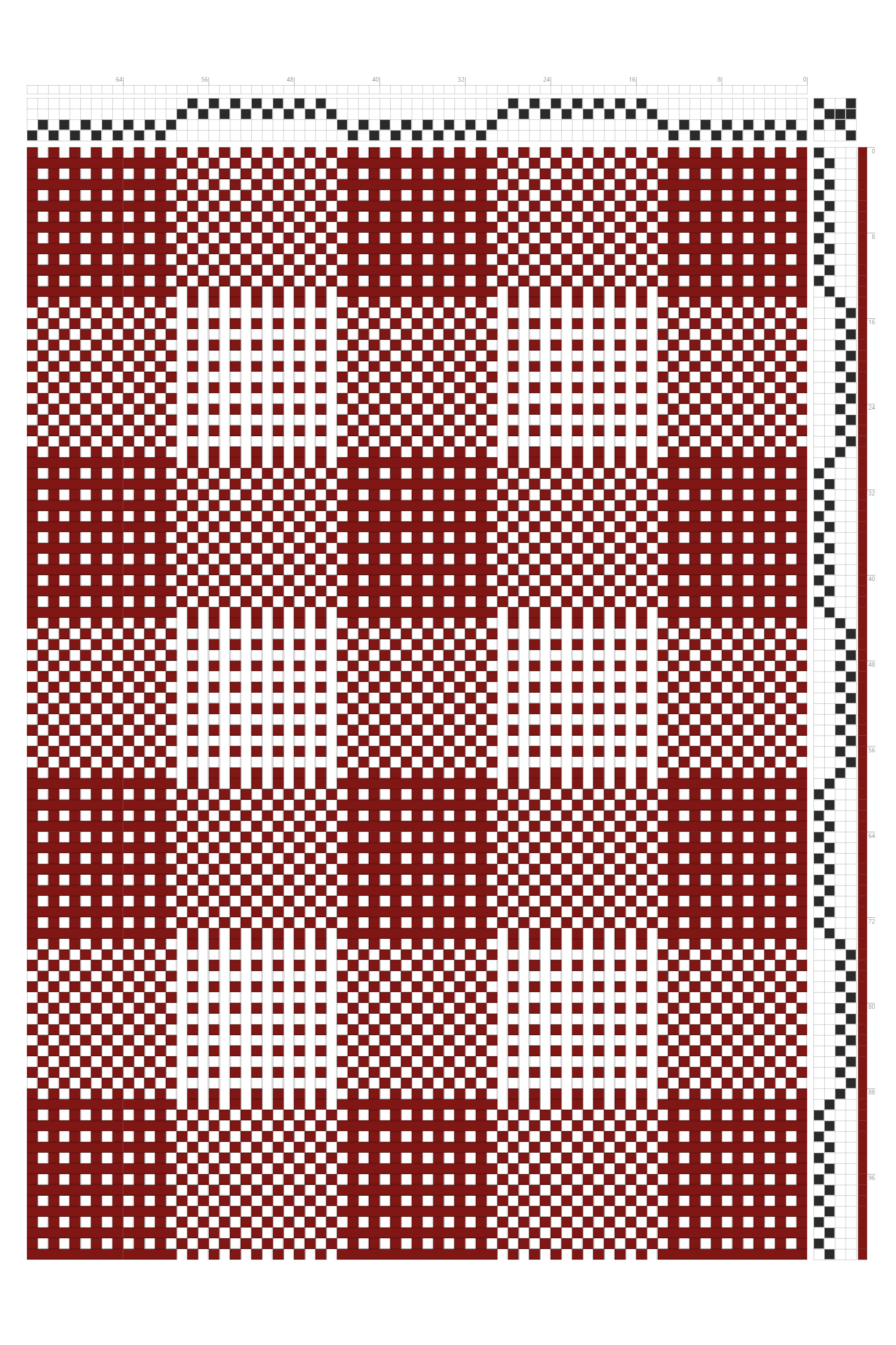 Checkered Double Weave Pocket Draft in Crimson & White | 4-Shaft 4-Treadle Loom Pattern