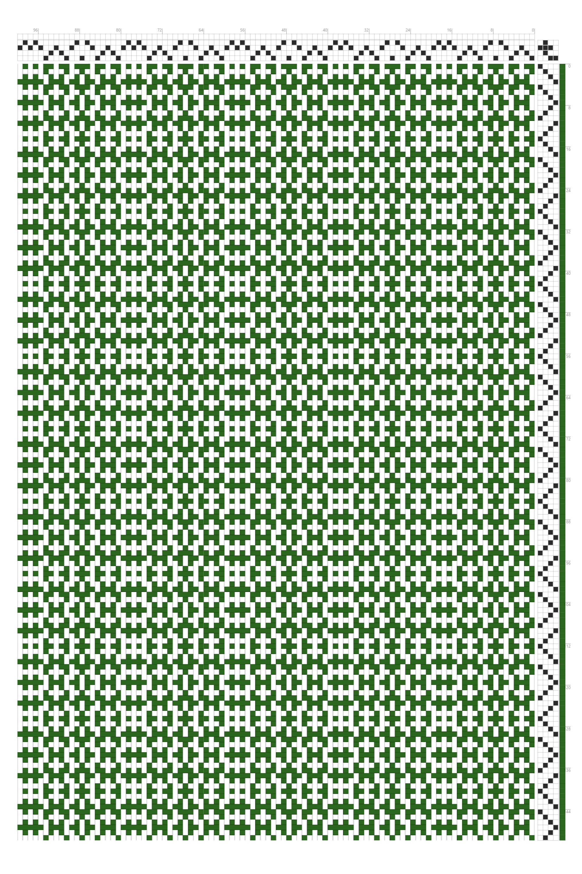 Bold Cross Ribbed Stripes Weaving Draft in Forest Green & White | 4-Shaft 4-Treadle Loom Pattern