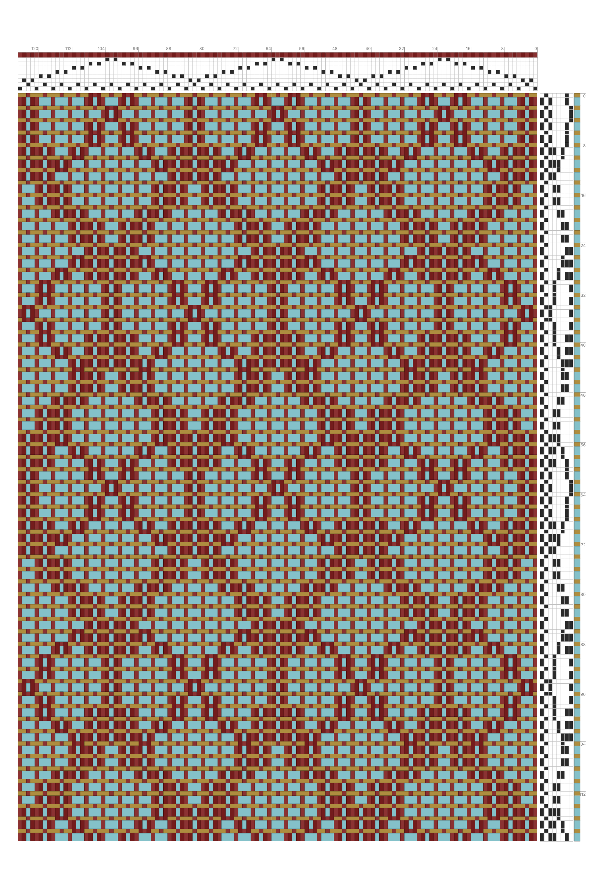 Rosette Diamond Summer & Winter Weaving Draft in Crimson, Powder Blue & Ochre | 8-Shaft 8-Treadle