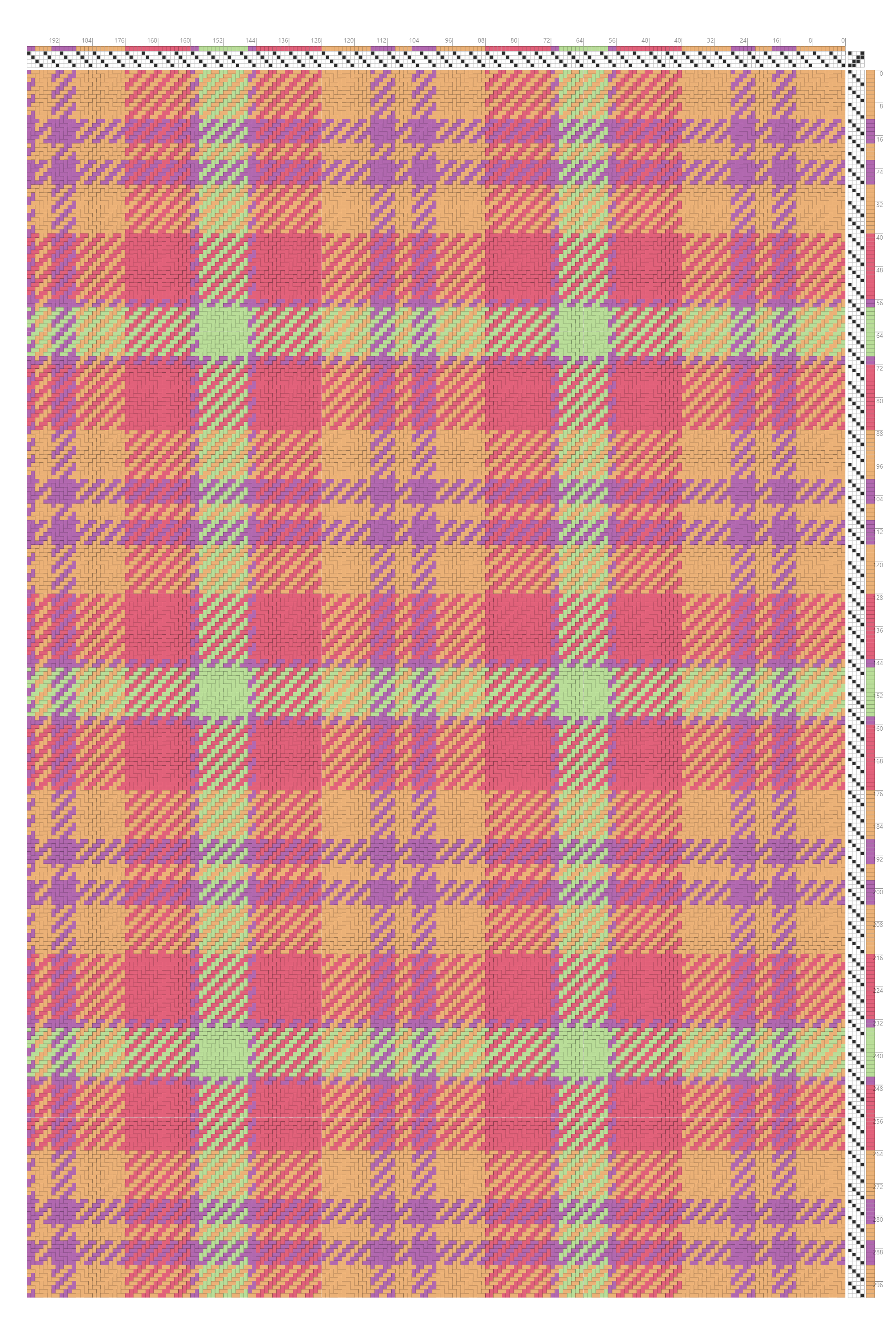Vibrant Tartan Weaving Draft in Tangerine, Mint & Watermelon | 4-Shaft 4-Treadle Loom Pattern