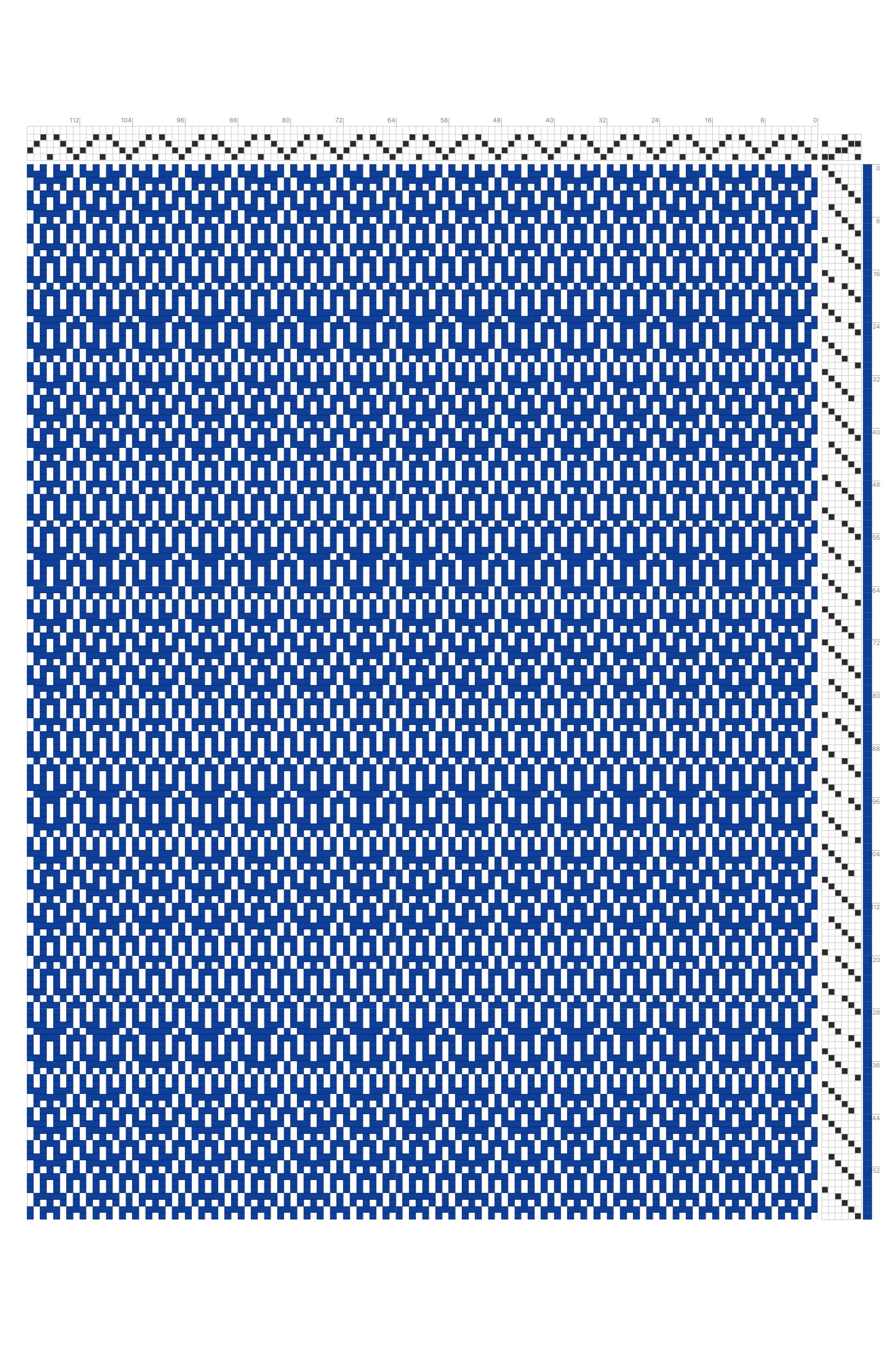 Cascading Advancing Rosepath Weaving Draft in Cobalt & White | 4-Shaft 6-Treadle Loom Pattern