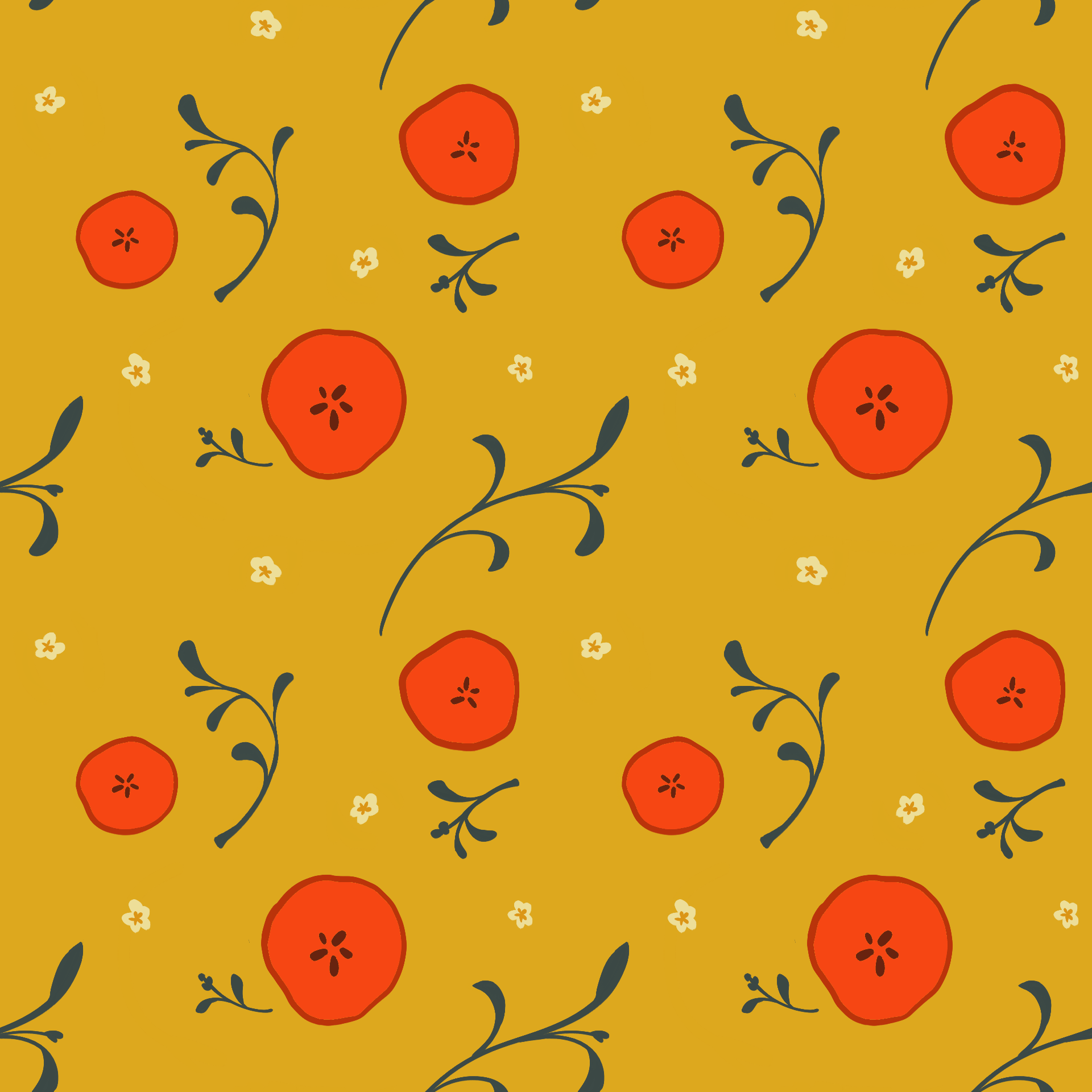 Persimmon Slices with Winter Sprigs Pattern