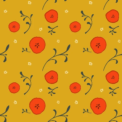 Persimmon Slices with Winter Sprigs Pattern