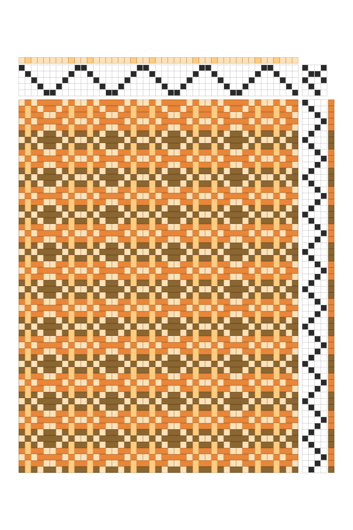 Retro Spotted Eyes Weaving Draft in Tangerine, Olive & Cream | 4-Shaft Dobby Loom Pattern