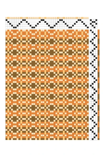 Retro Spotted Eyes Weaving Draft in Tangerine, Olive & Cream | 4-Shaft Dobby Loom Pattern