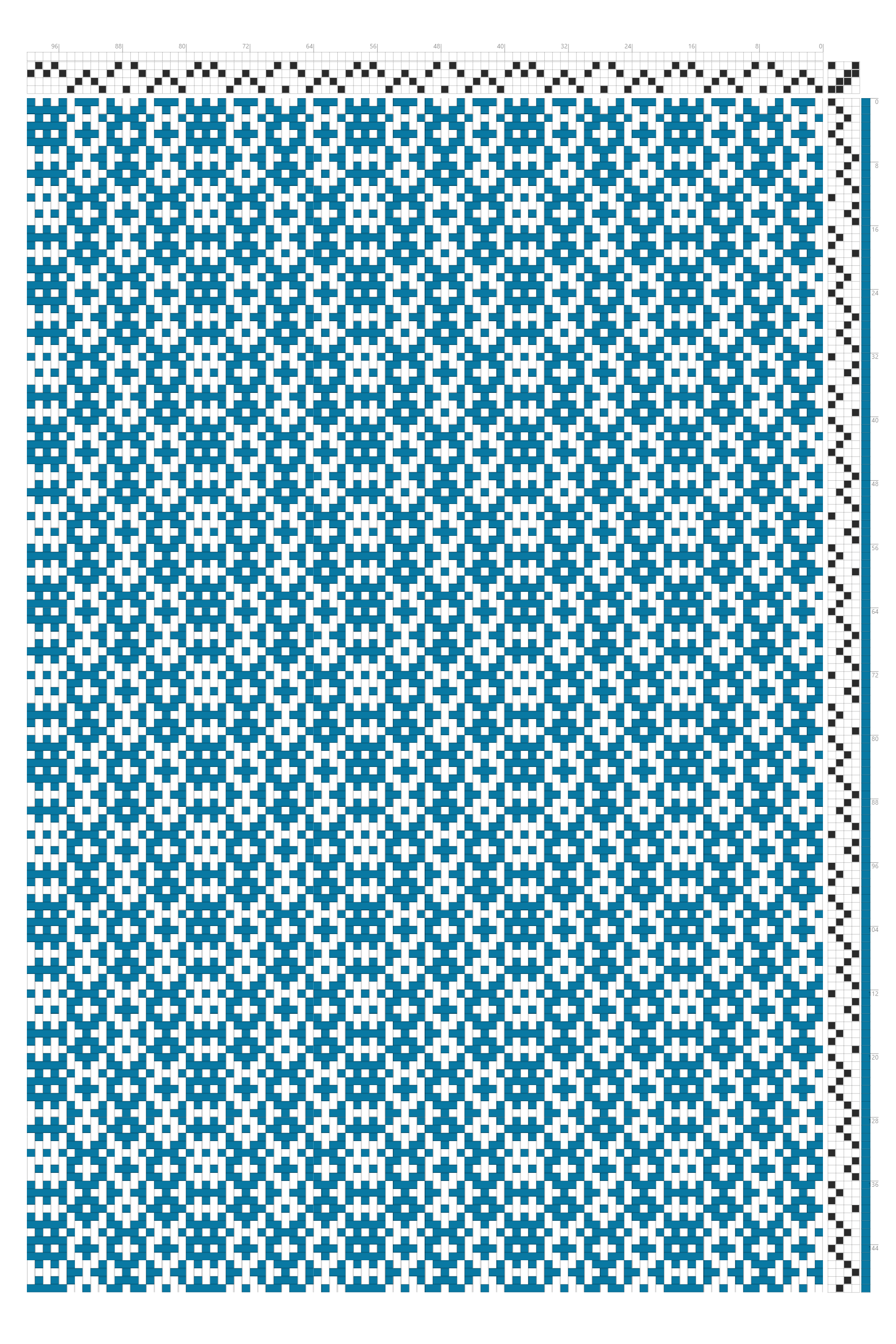 Vertical Crackle Bands Striped Weaving Draft in Cerulean & White | 4-Shaft 4-Treadle Loom Pattern