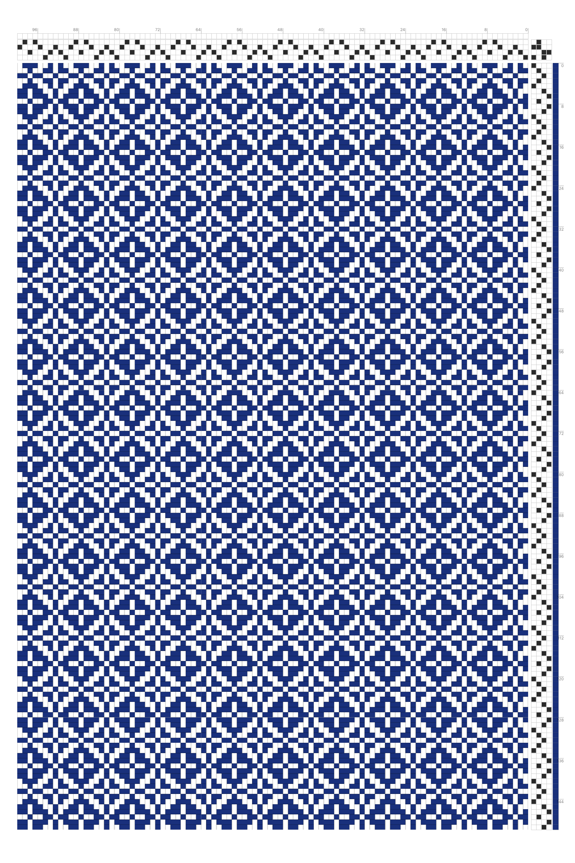 Alternating Diamond Cross Grid Weaving Draft in Cobalt & Ivory | 4-Shaft 4-Treadle Loom Pattern