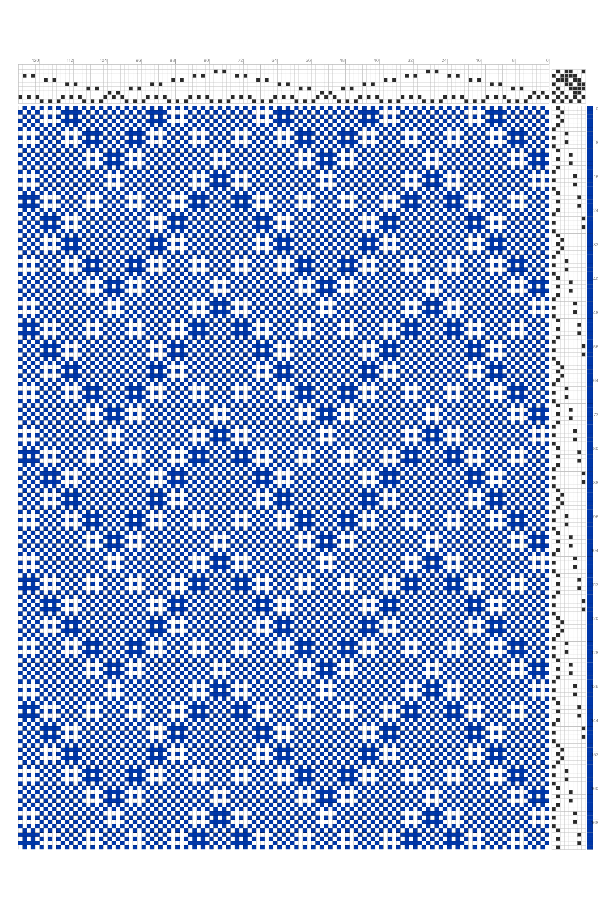 Chevron & Diagonal Grid Huck Lace Weaving Draft in Cobalt & White | 6-Shaft 6-Treadle Loom Pattern