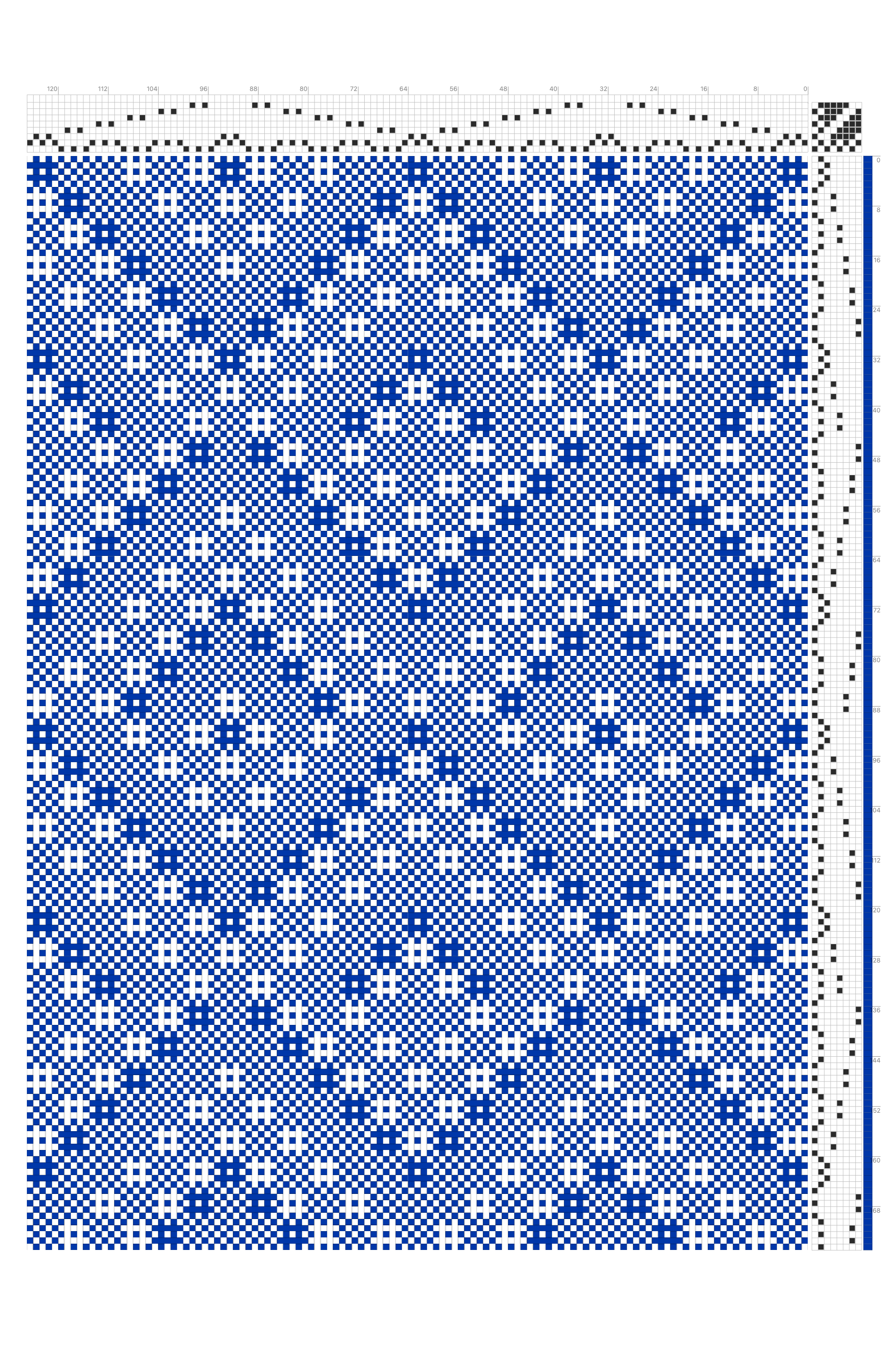 Directional Arrow Squares Huck Lace Weaving Draft in Cobalt & White | 6-Shaft 6-Treadle Loom Pattern