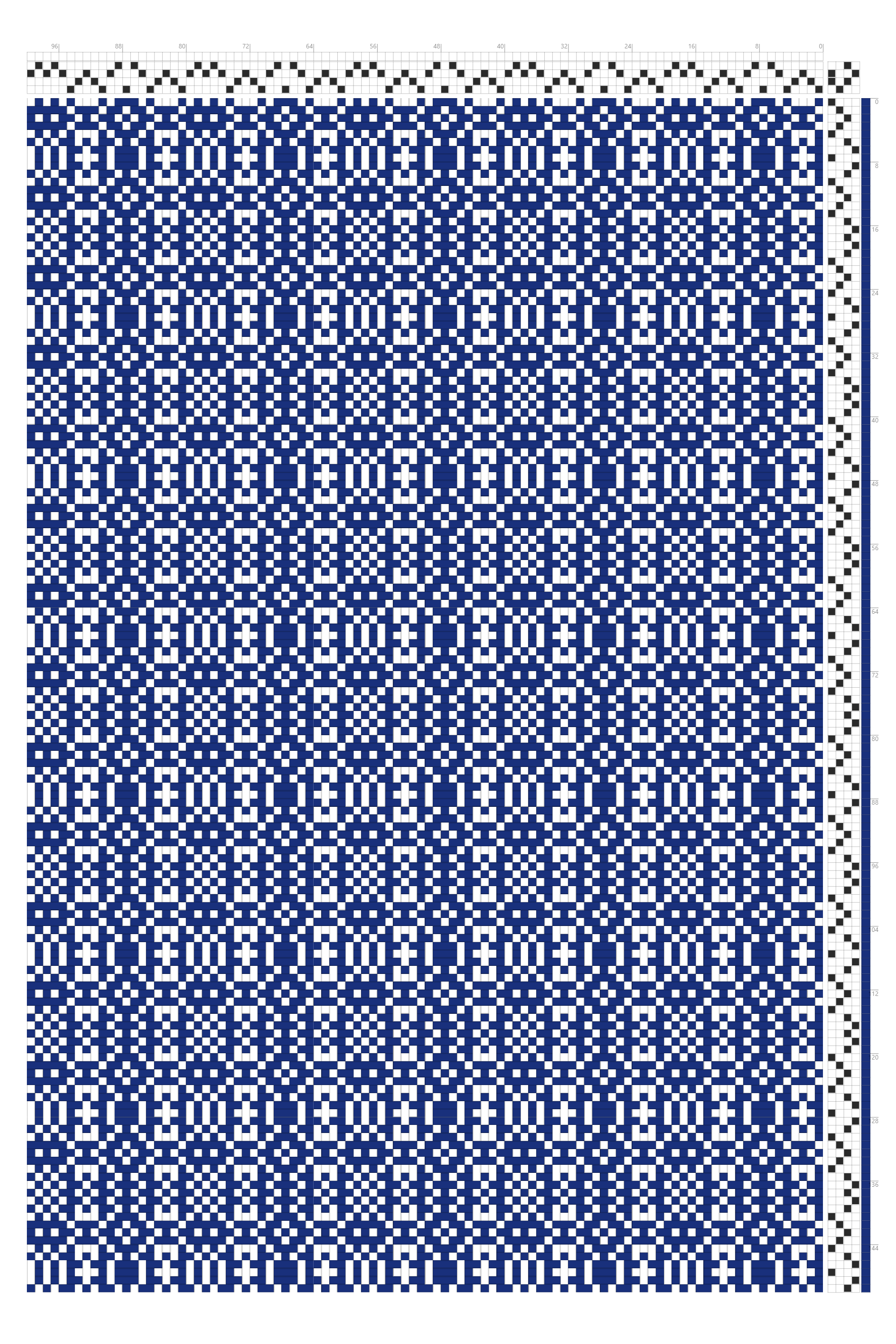 Intricate Structured Tile Grid Weaving Draft in Cobalt & White | 4-Shaft 4-Treadle Loom Pattern