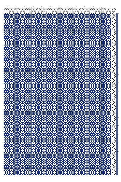 Intricate Structured Tile Grid Weaving Draft in Cobalt & White | 4-Shaft 4-Treadle Loom Pattern
