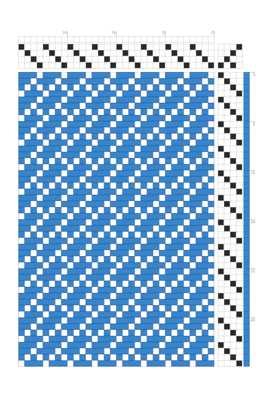 Simple Twill Bricks Weaving Draft in Cobalt & White | 4-Shaft 4-Treadle Dobby Loom Pattern