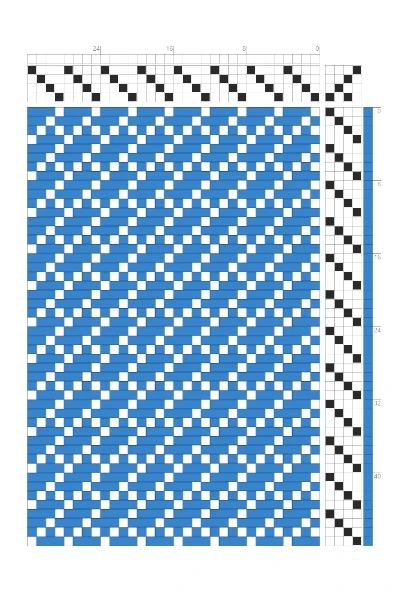 Simple Twill Bricks Weaving Draft in Cobalt & White | 4-Shaft 4-Treadle Dobby Loom Pattern