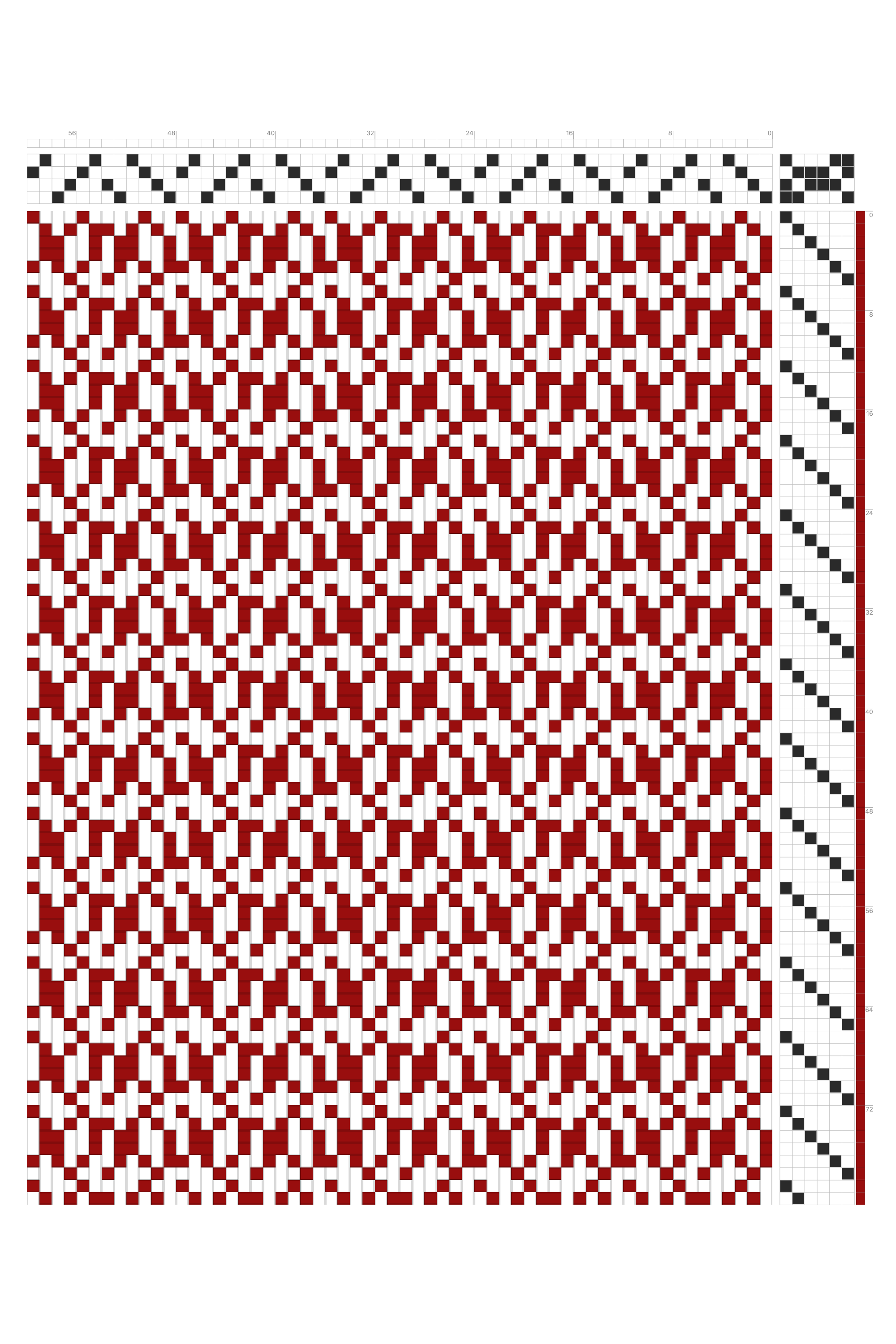 Falling Leaf Twill Weaving Draft in Crimson & White | 4-Shaft 6-Treadle Loom Pattern