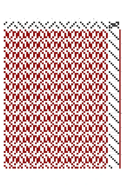 Falling Leaf Twill Weaving Draft in Crimson & White | 4-Shaft 6-Treadle Loom Pattern