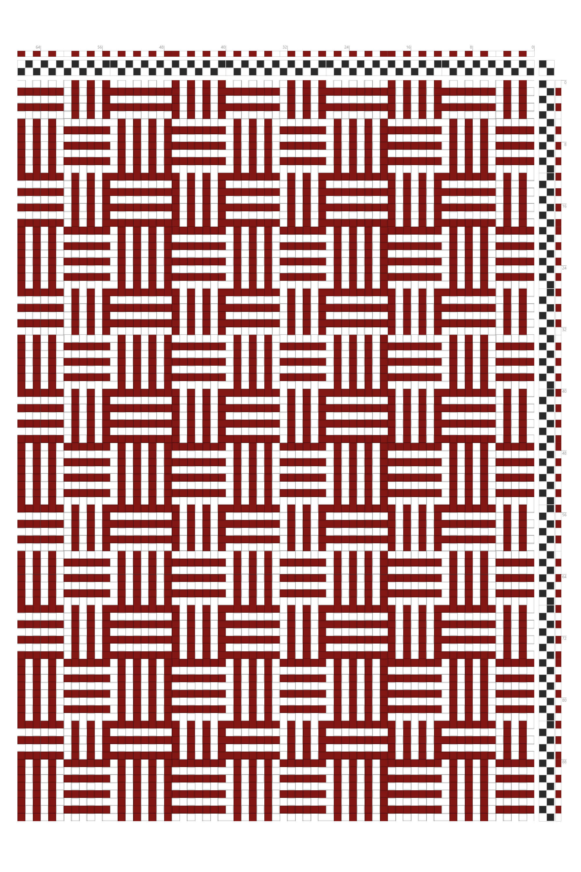 Bold Tabby Basketweave Coloration Weaving Draft in Crimson & White | 2-Shaft 2-Treadle Loom Pattern