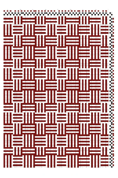 Bold Tabby Basketweave Coloration Weaving Draft in Crimson & White | 2-Shaft 2-Treadle Loom Pattern