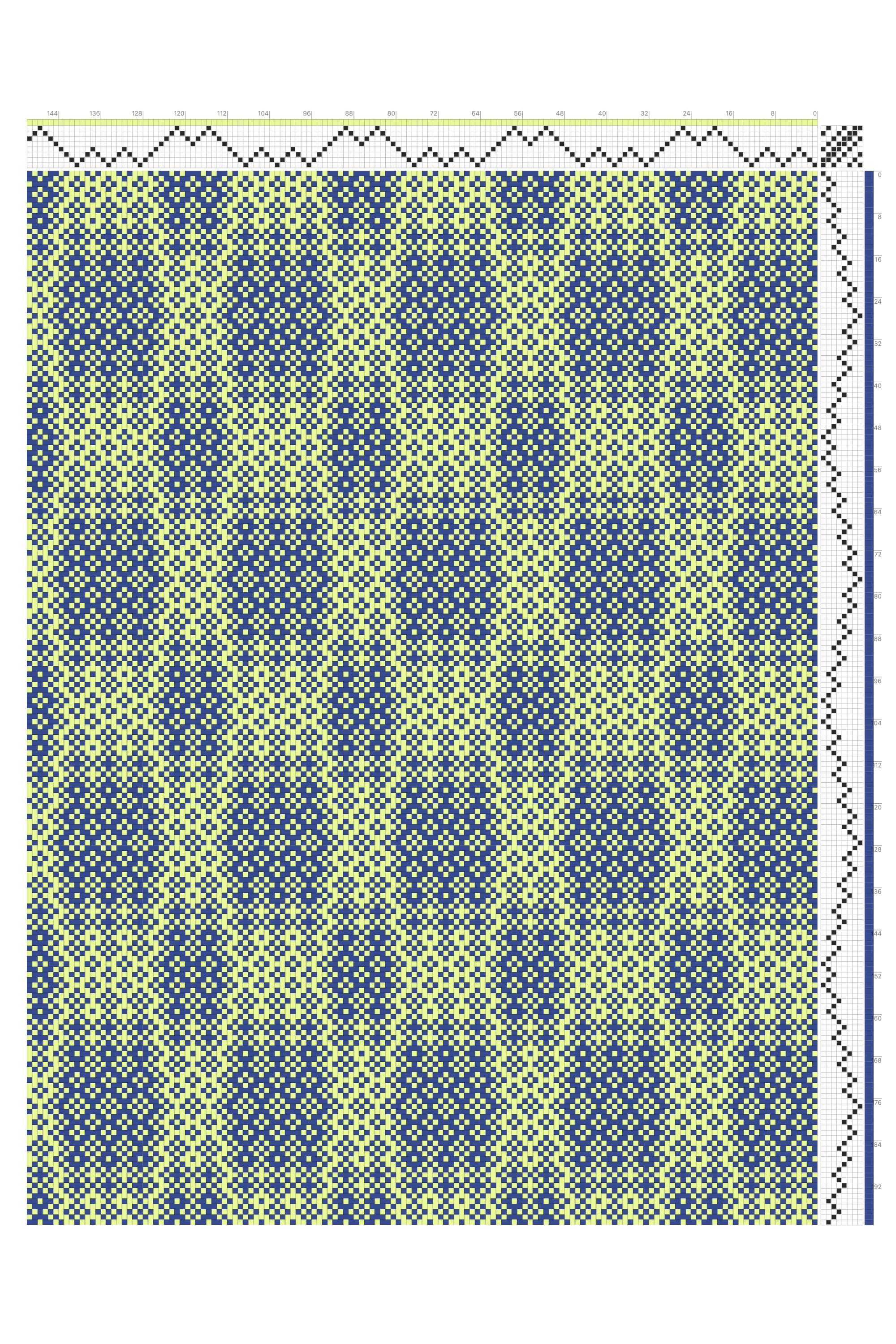 Crackle Weave Stretched Checkers Draft in Navy & Chartreuse | 8-Shaft 8-Treadle Dobby Loom Pattern