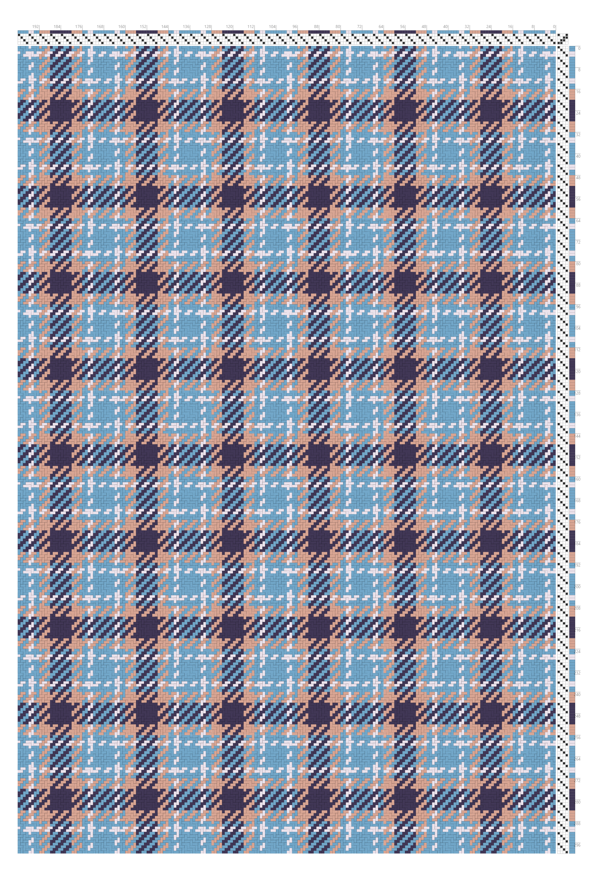 Classic Plaid Twill Weaving Draft in Steel Blue & Midnight Navy | 4-Shaft 4-Treadle Loom Pattern