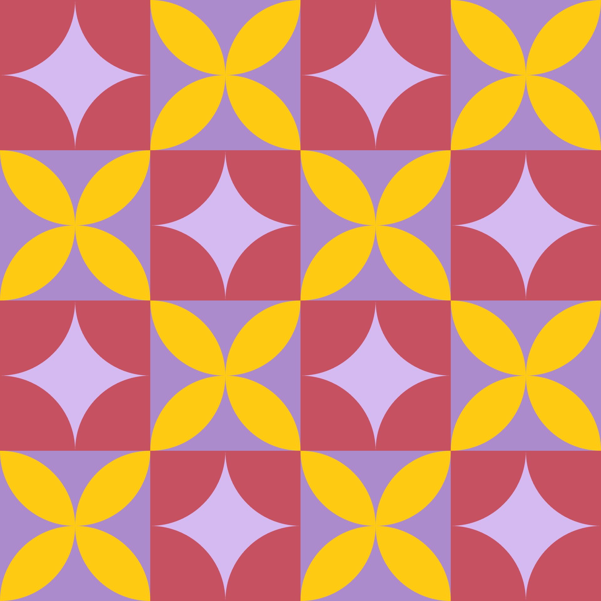 Retro Curved Petal Checkered Tile Pattern in Rose & Marigold | Free Geometric Surface Design