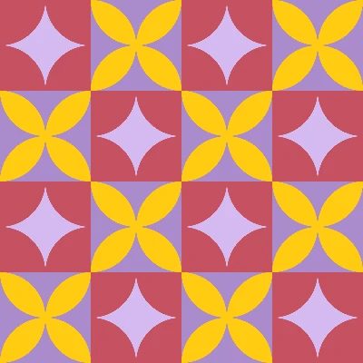 Retro Curved Petal Checkered Tile Pattern in Rose & Marigold | Free Geometric Surface Design