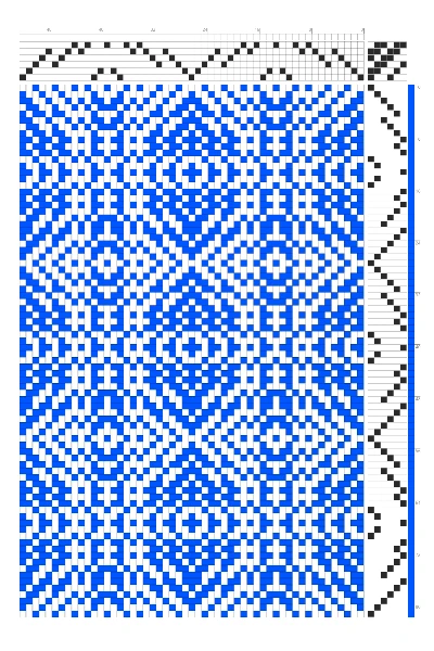 iamond Tracery Weaving Draft in Azure Blue & White | 6-Shaft 6-Treadle Dobby Loom Pattern