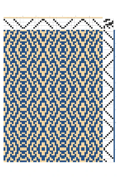 Ornate Diamond Tile Weaving Draft in Cobalt & Gold | 6-Shaft 6-Treadle Dobby Loom Pattern